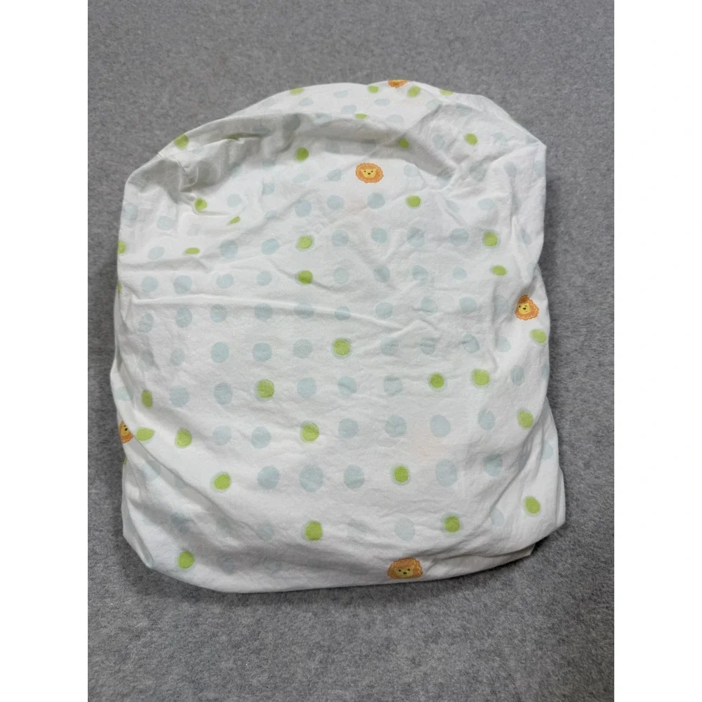 Pottery Barn Kids Organic Cotton Crib Sheet Lion Polka Dot White Green Blue